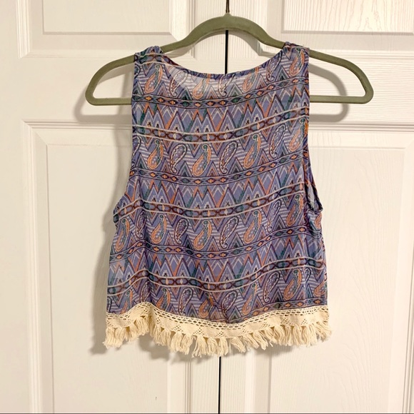 Sheer lush patterned top with tassels🥂 - Picture 2 of 2